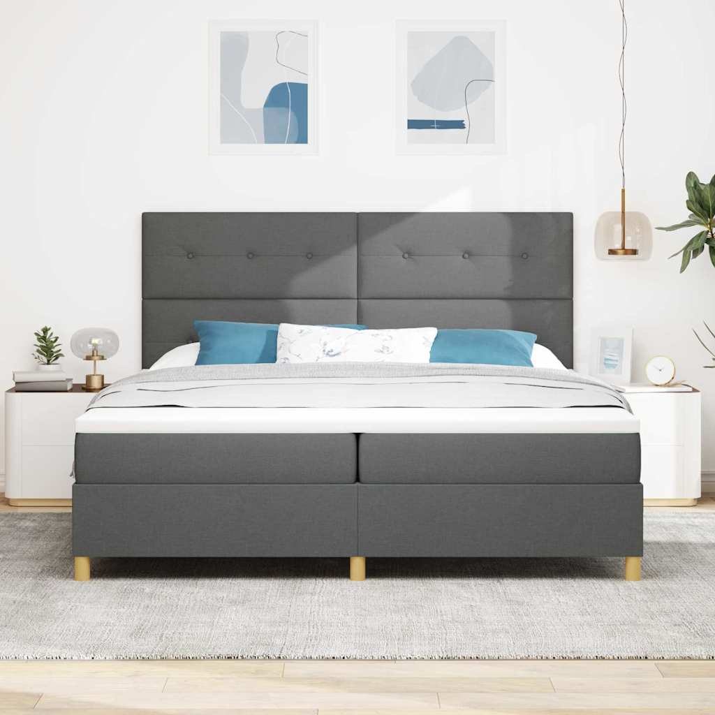 vidaXL LED Κρεβάτι με βάθρο Σκούρο Γκρι 200 x 200 cm ύφασμα