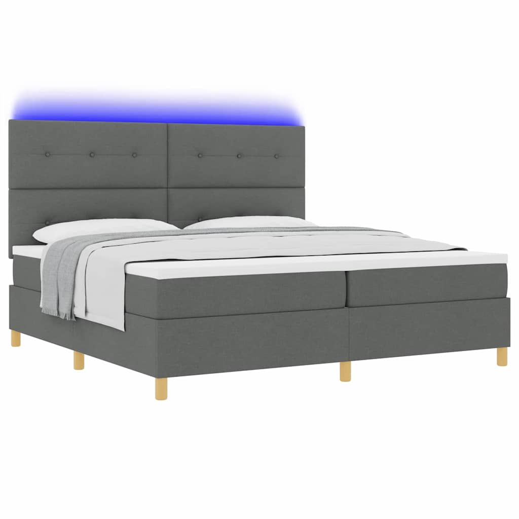 vidaXL LED Κρεβάτι με βάθρο Σκούρο Γκρι 200 x 200 cm ύφασμα