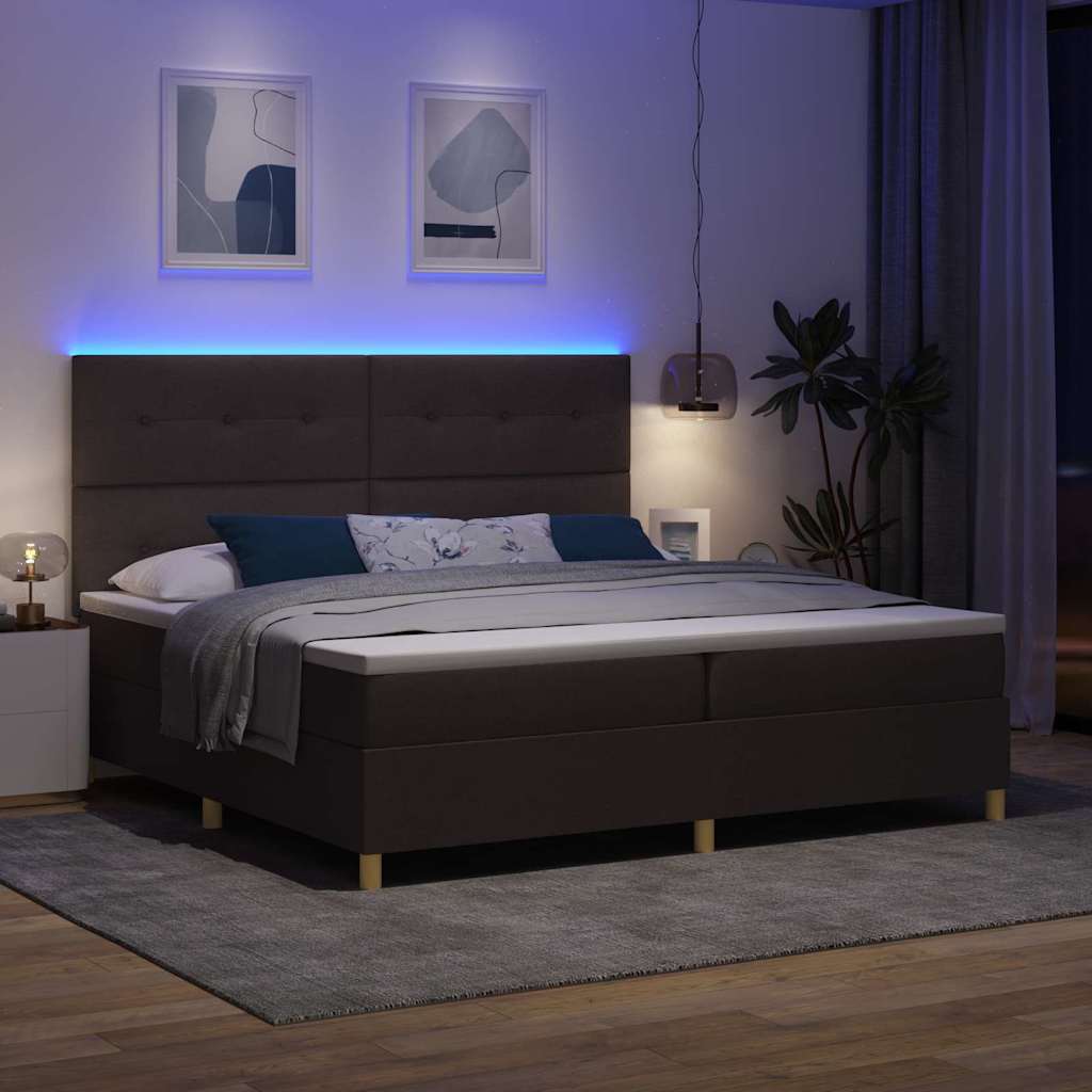 vidaXL LED Κρεβάτι με βάθρο Σκούρο Καφέ 200 x 200 cm ύφασμα