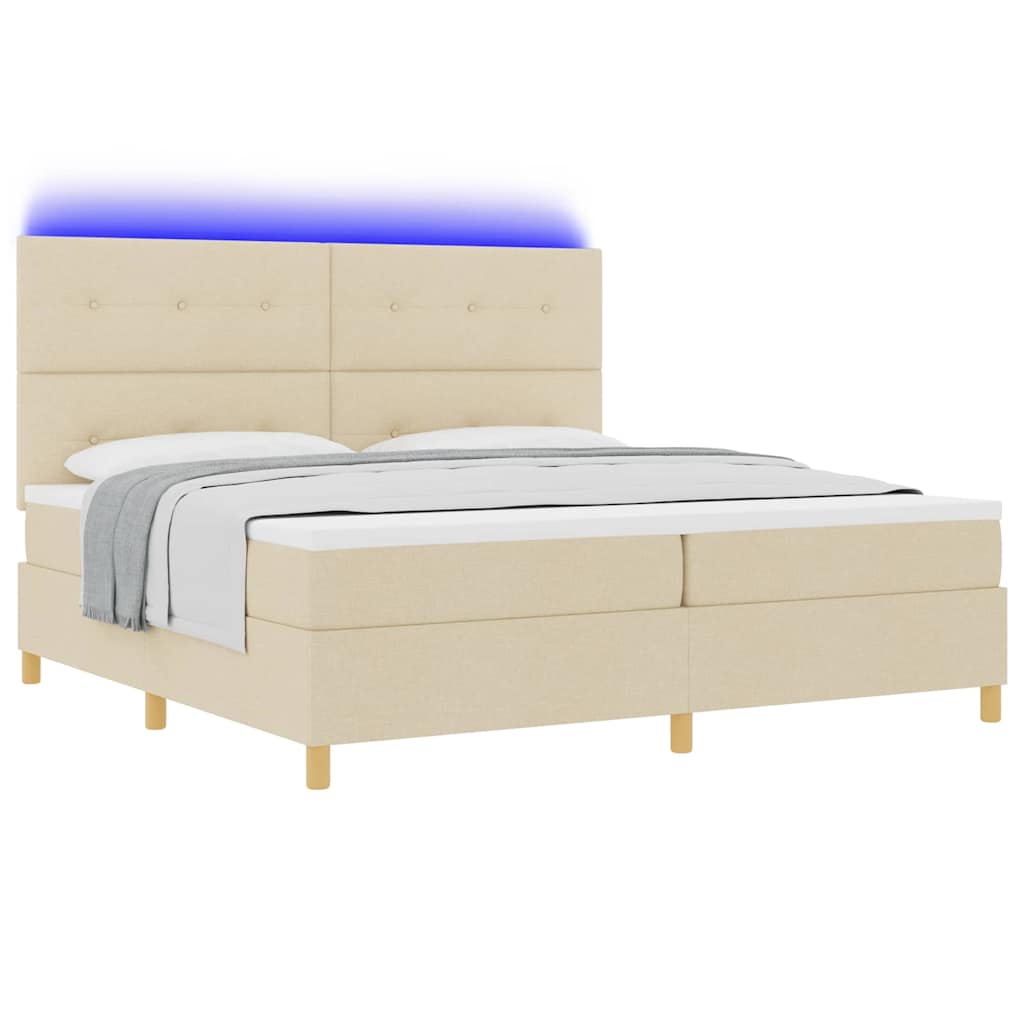 vidaXL LED Κρεβάτι με βάθρο με κεφαλάρι Κρεμ 200 x 200 cm ύφασμα
