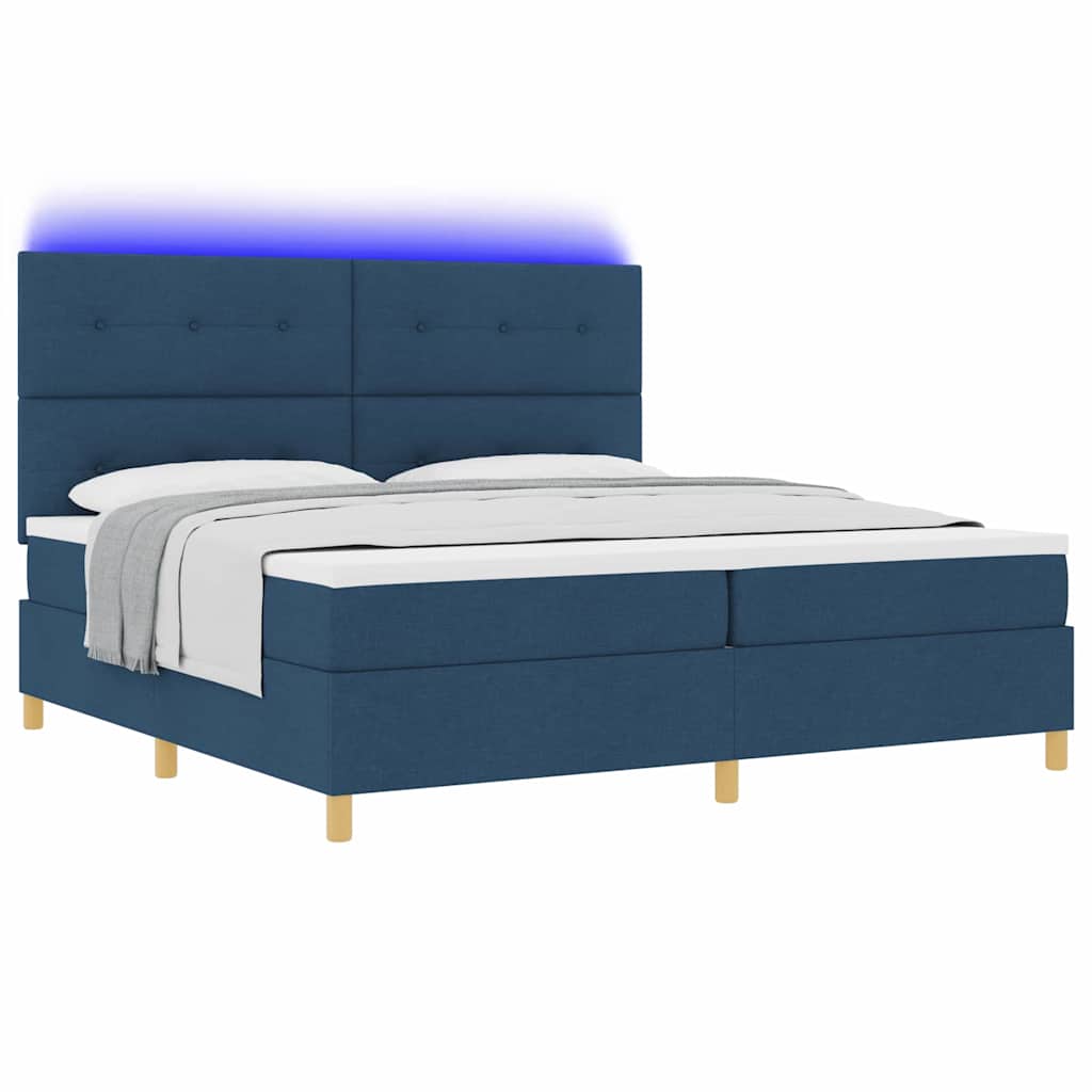 vidaXL LED Κρεβάτι με βάθρο με κεφαλάρι Μπλε 200 x 200 cm ύφασμα