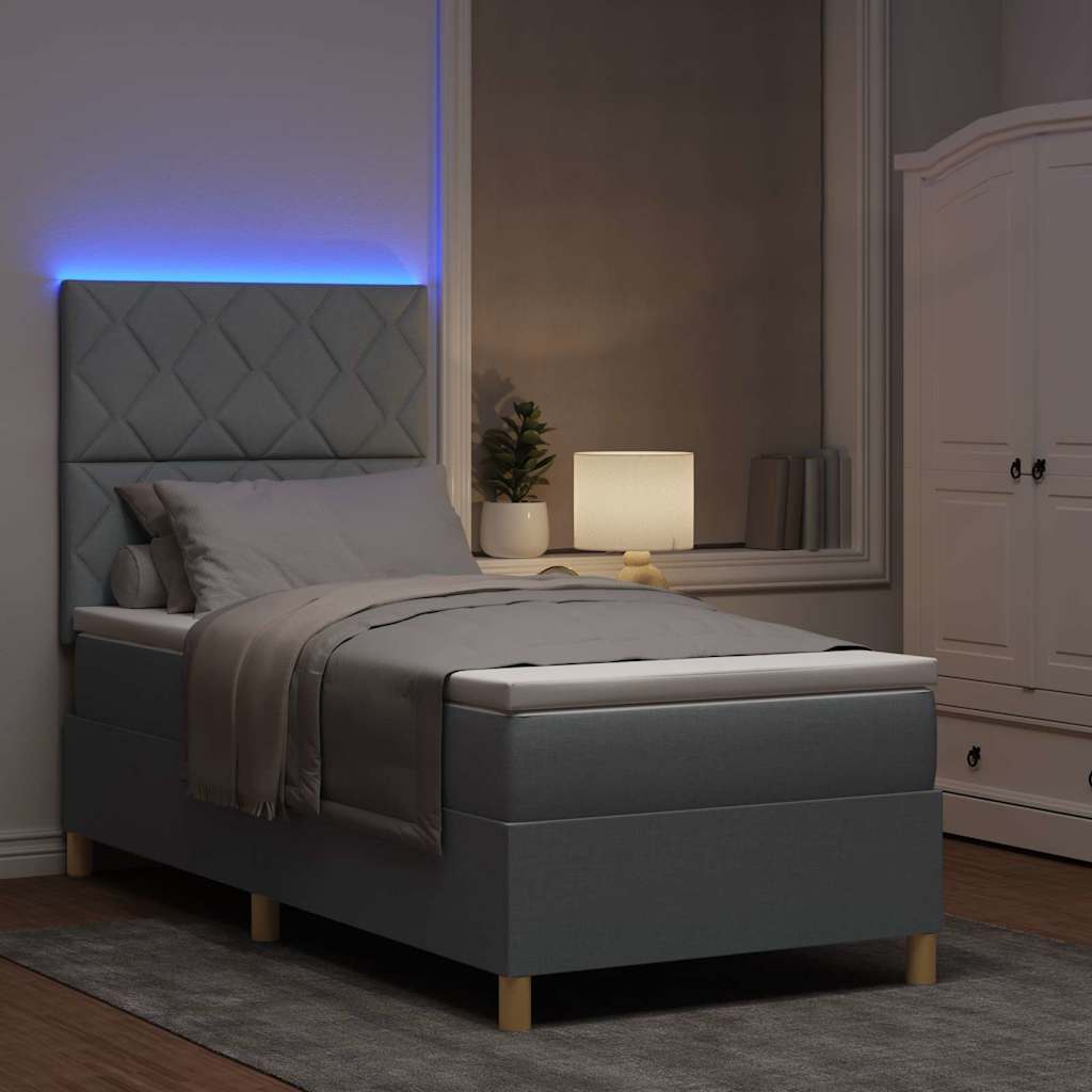 vidaXL LED Κρεβάτι με βάθρο Ανοιχτό γκρι 90 x 190 cm ύφασμα