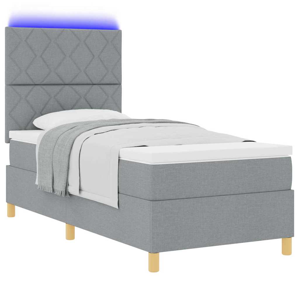 vidaXL LED Κρεβάτι με βάθρο Ανοιχτό γκρι 90 x 190 cm ύφασμα