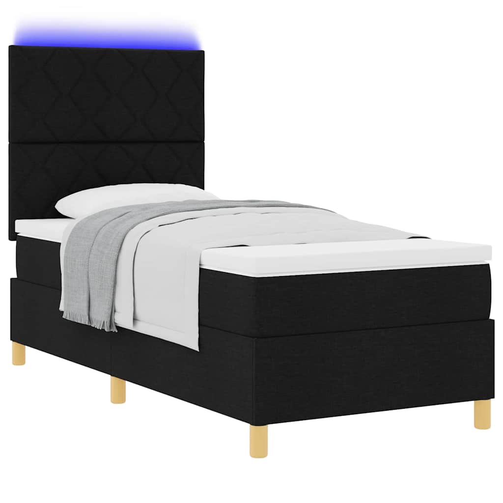 vidaXL LED Κρεβάτι με βάθρο με κεφαλάρι Μαύρο 90 x 190 cm ύφασμα