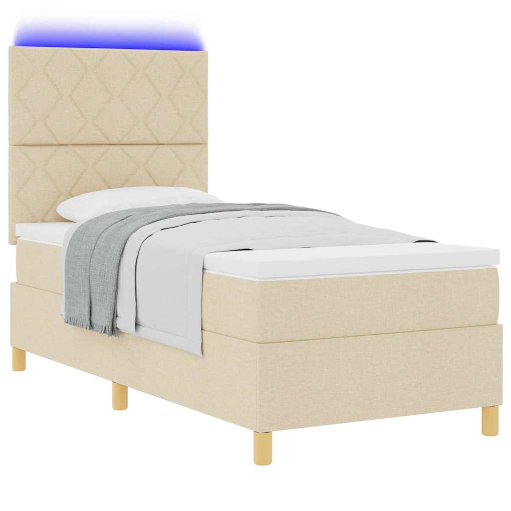 vidaXL LED Κρεβάτι με βάθρο με κεφαλάρι Κρεμ 90 x 190 cm ύφασμα