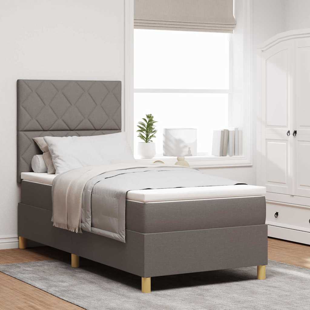vidaXL LED Κρεβάτι με βάθρο με κεφαλάρι Taupe 90 x 200 cm ύφασμα