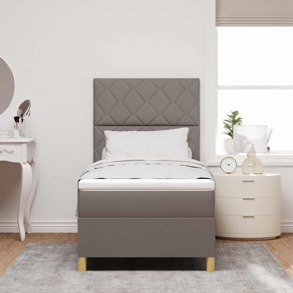 vidaXL LED Κρεβάτι με βάθρο με κεφαλάρι Taupe 90 x 200 cm ύφασμα