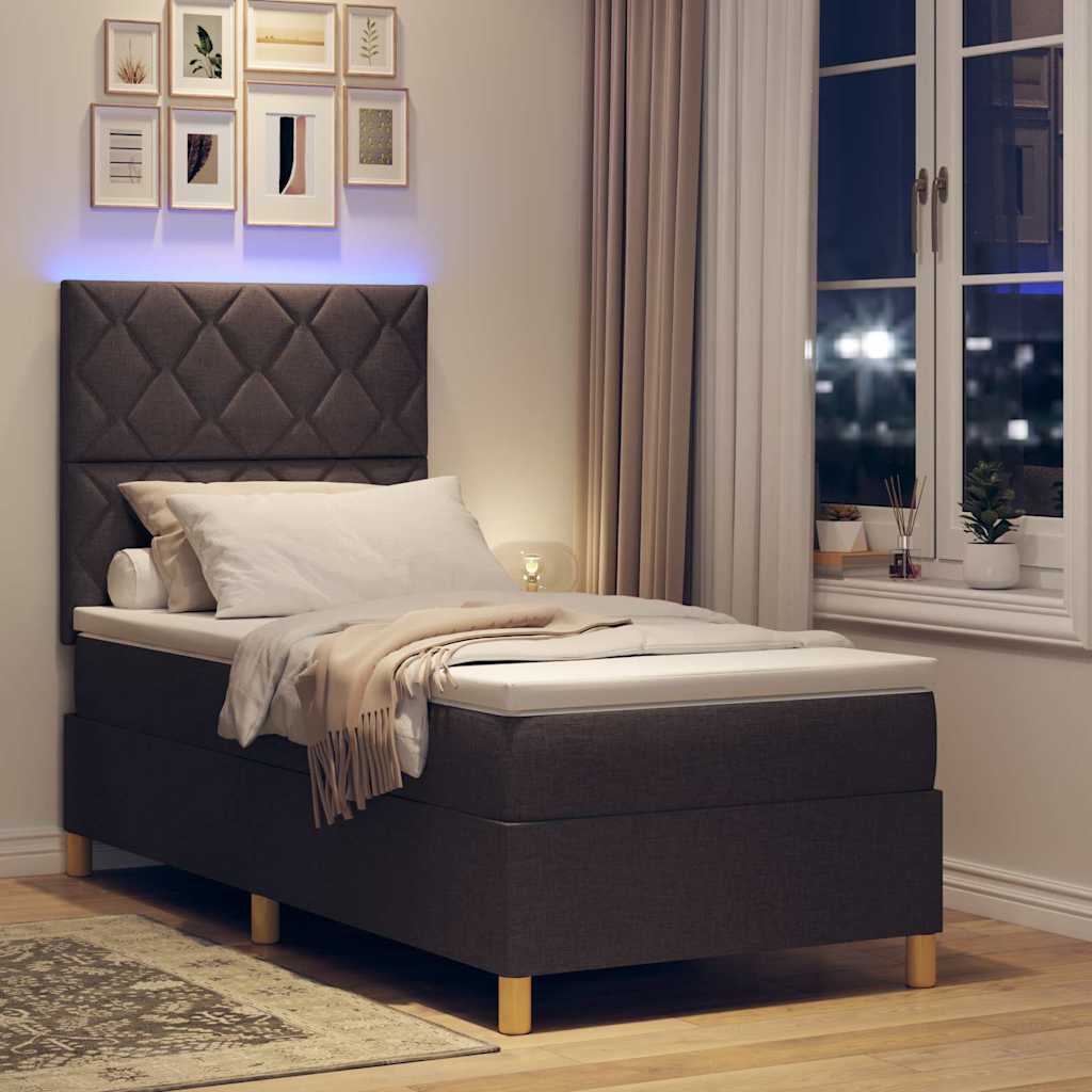 vidaXL LED Κρεβάτι με βάθρο Σκούρο Καφέ 100 x 200 cm ύφασμα