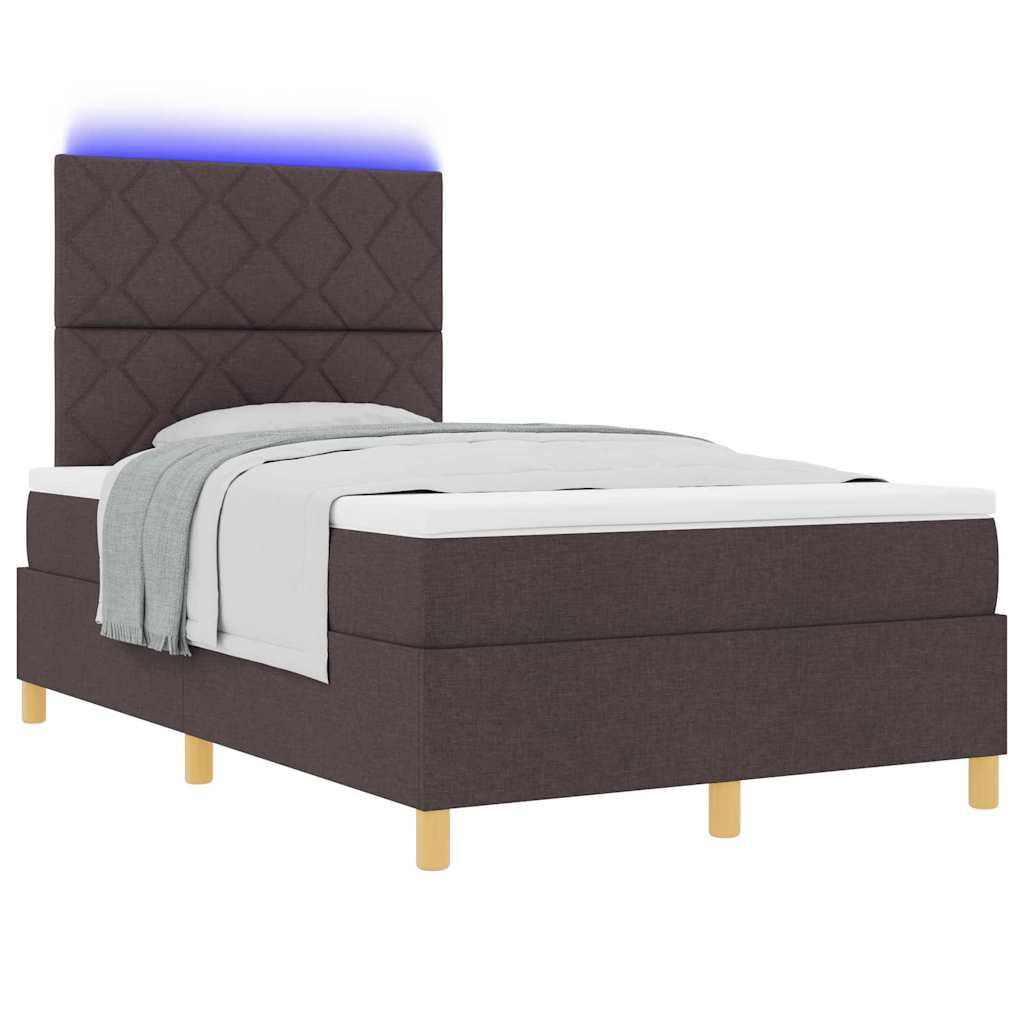 vidaXL LED Κρεβάτι με βάθρο Σκούρο Καφέ 120 x 190 cm ύφασμα