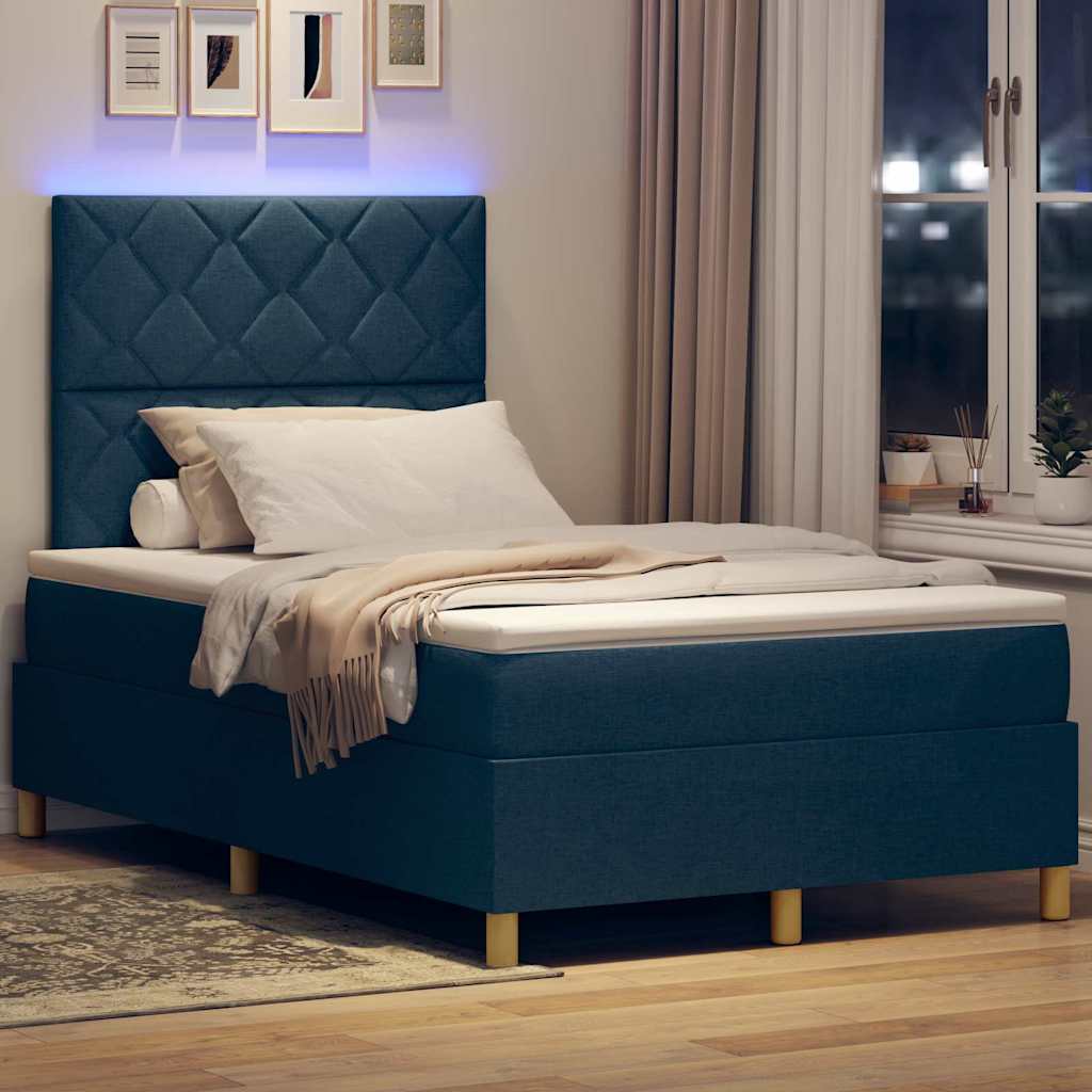 vidaXL LED Κρεβάτι με βάθρο με κεφαλάρι Μπλε 120 x 190 cm ύφασμα