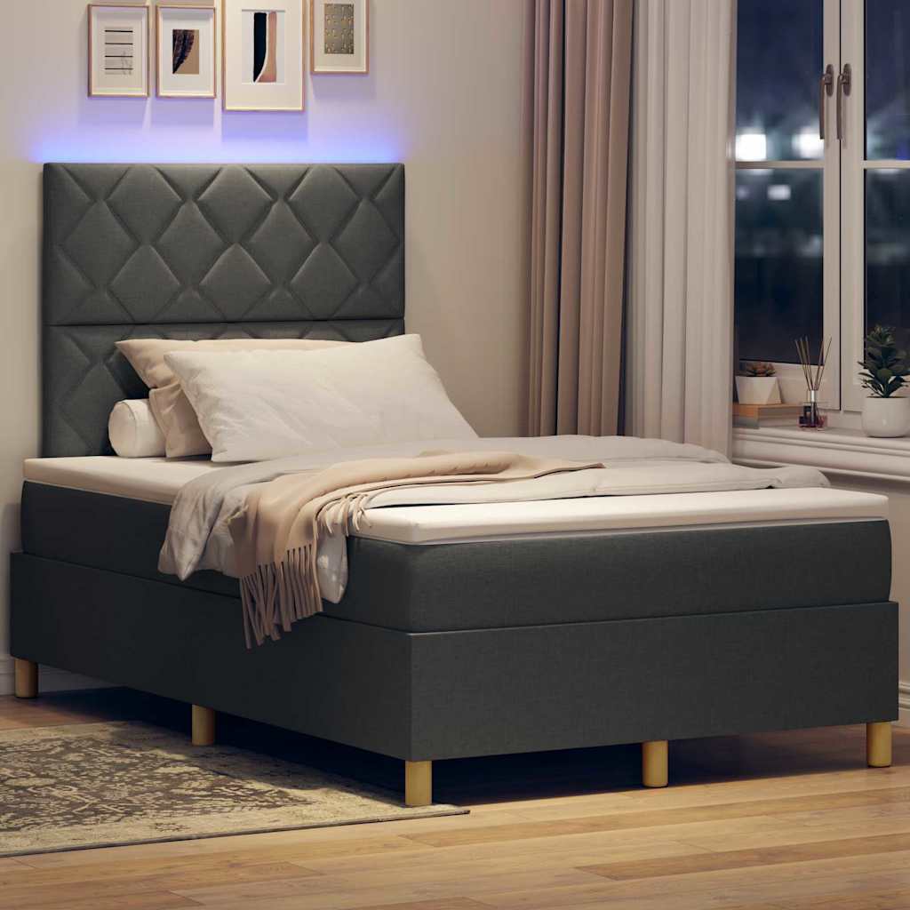 vidaXL LED Κρεβάτι με βάθρο Σκούρο Γκρι 120 x 200 cm ύφασμα