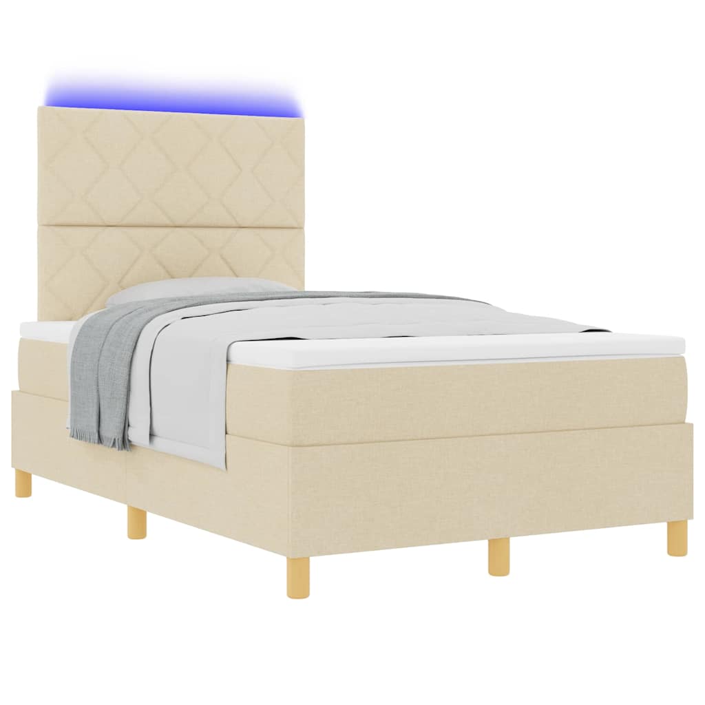 vidaXL LED Κρεβάτι με βάθρο με κεφαλάρι Κρεμ 120 x 200 cm ύφασμα