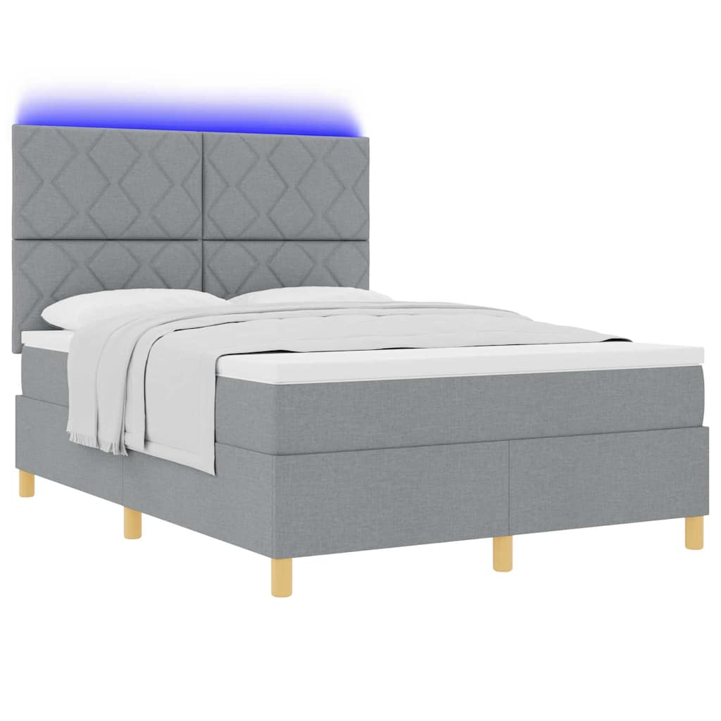 vidaXL LED Κρεβάτι με βάθρο Ανοιχτό γκρι 140 x 190 cm ύφασμα