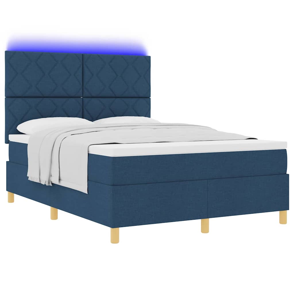 vidaXL LED Κρεβάτι με βάθρο με κεφαλάρι Μπλε 140 x 190 cm ύφασμα
