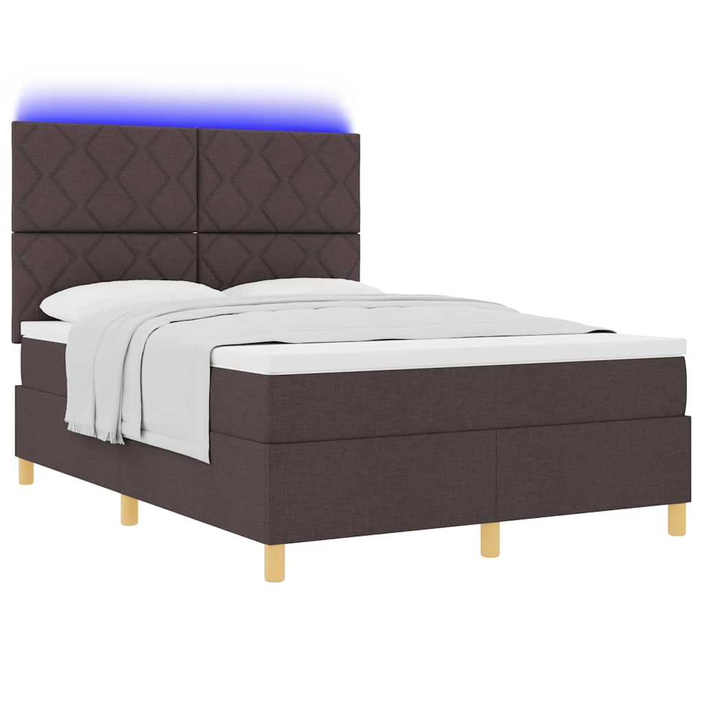 vidaXL LED Κρεβάτι με βάθρο Σκούρο Καφέ 140 x 200 cm ύφασμα