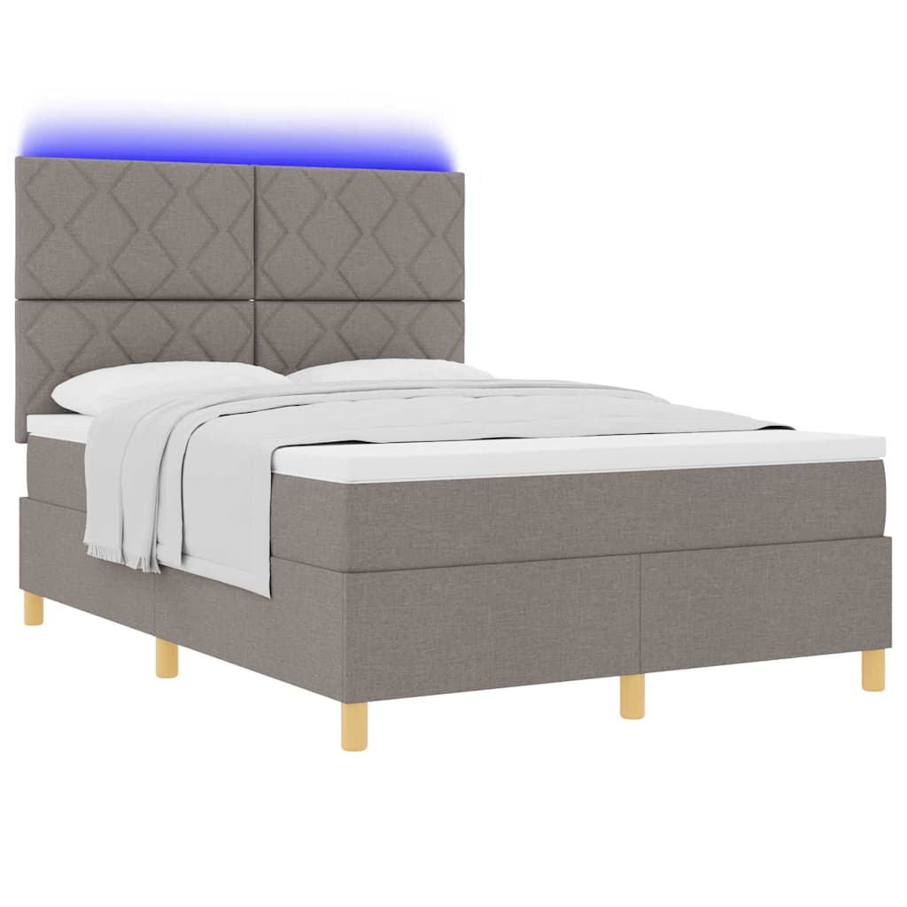 vidaXL LED Κρεβάτι με βάθρο με κεφαλάρι Taupe 140 x 200 cm ύφασμα
