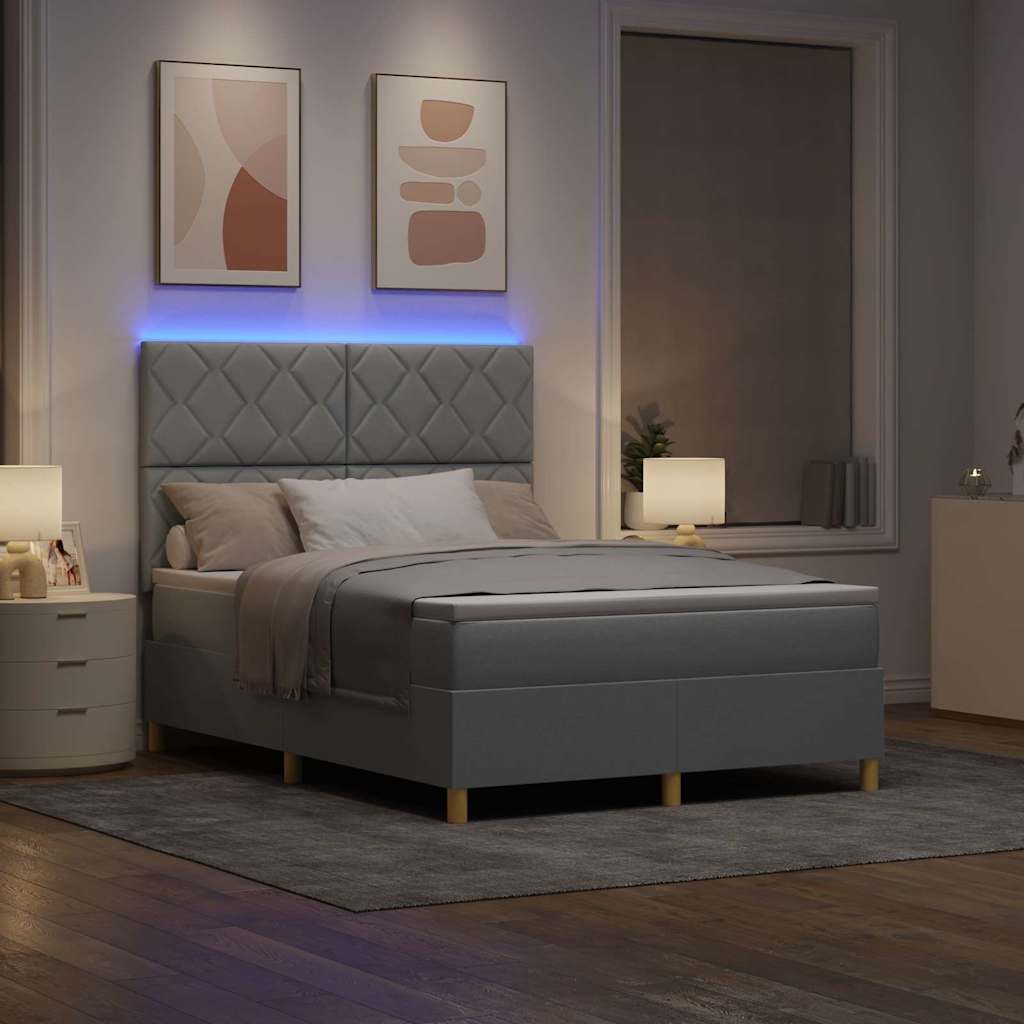 vidaXL LED Κρεβάτι με βάθρο Ανοιχτό γκρι 160 x 200 cm ύφασμα