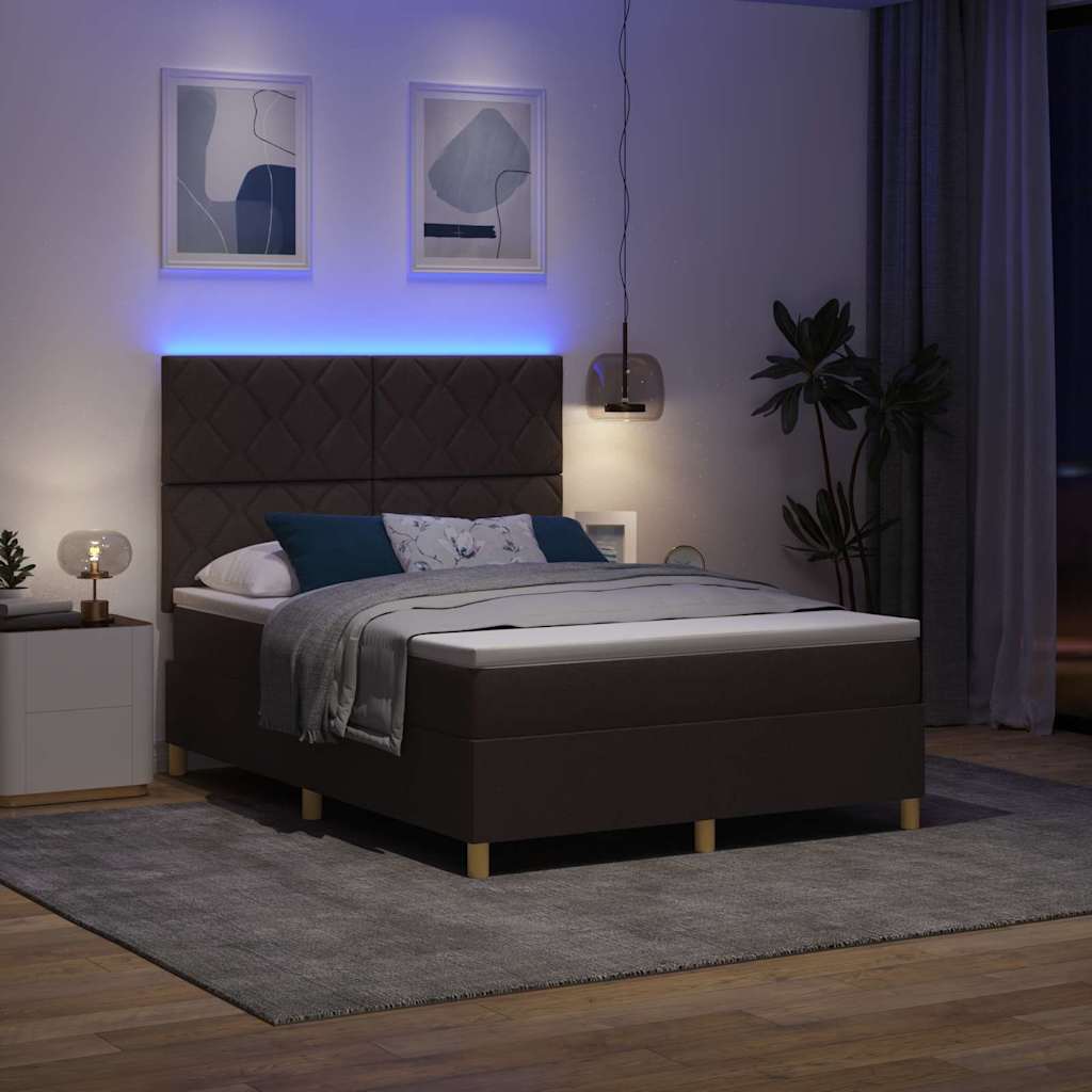 vidaXL LED Κρεβάτι με βάθρο Σκούρο Καφέ 160 x 200 cm ύφασμα