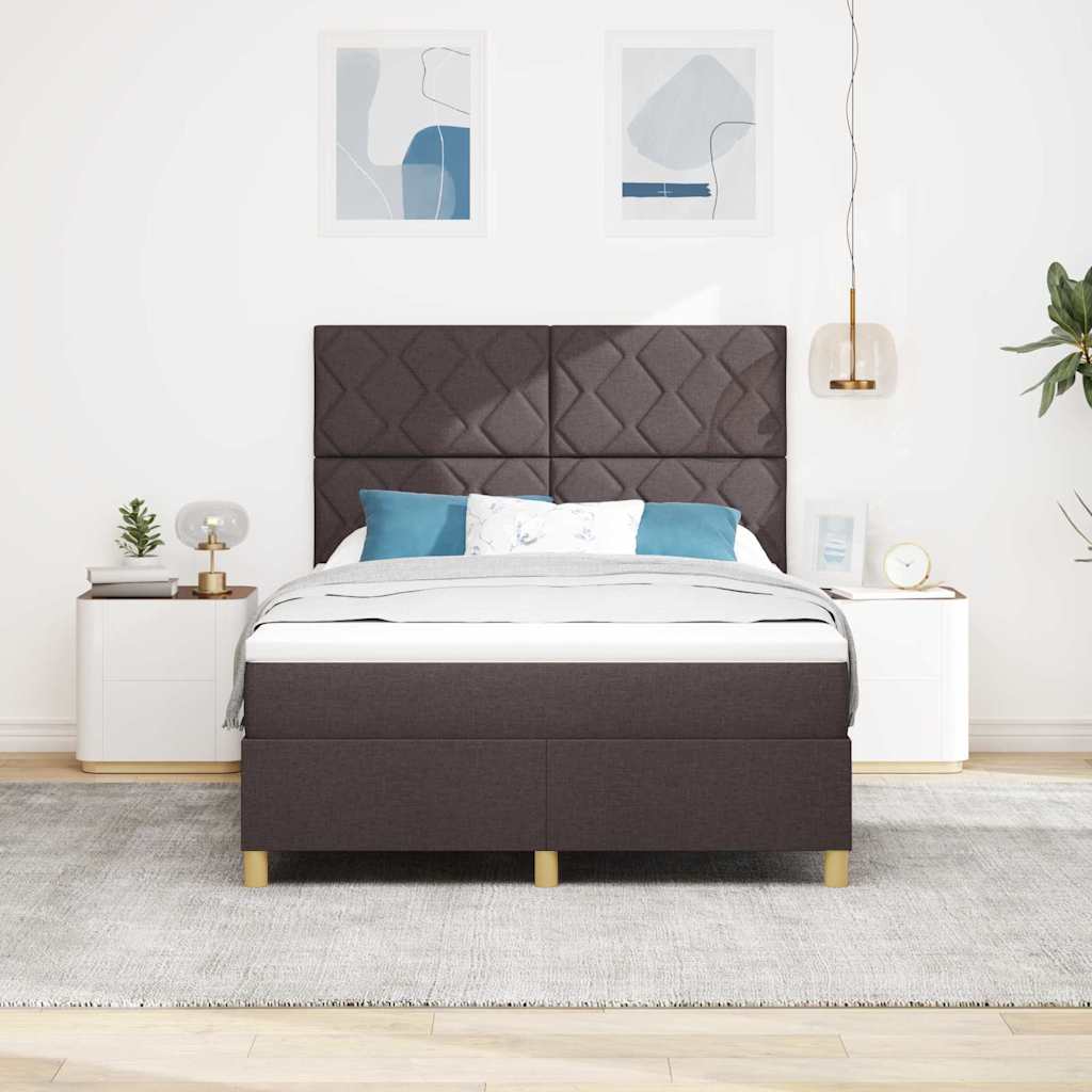 vidaXL LED Κρεβάτι με βάθρο Σκούρο Καφέ 160 x 200 cm ύφασμα