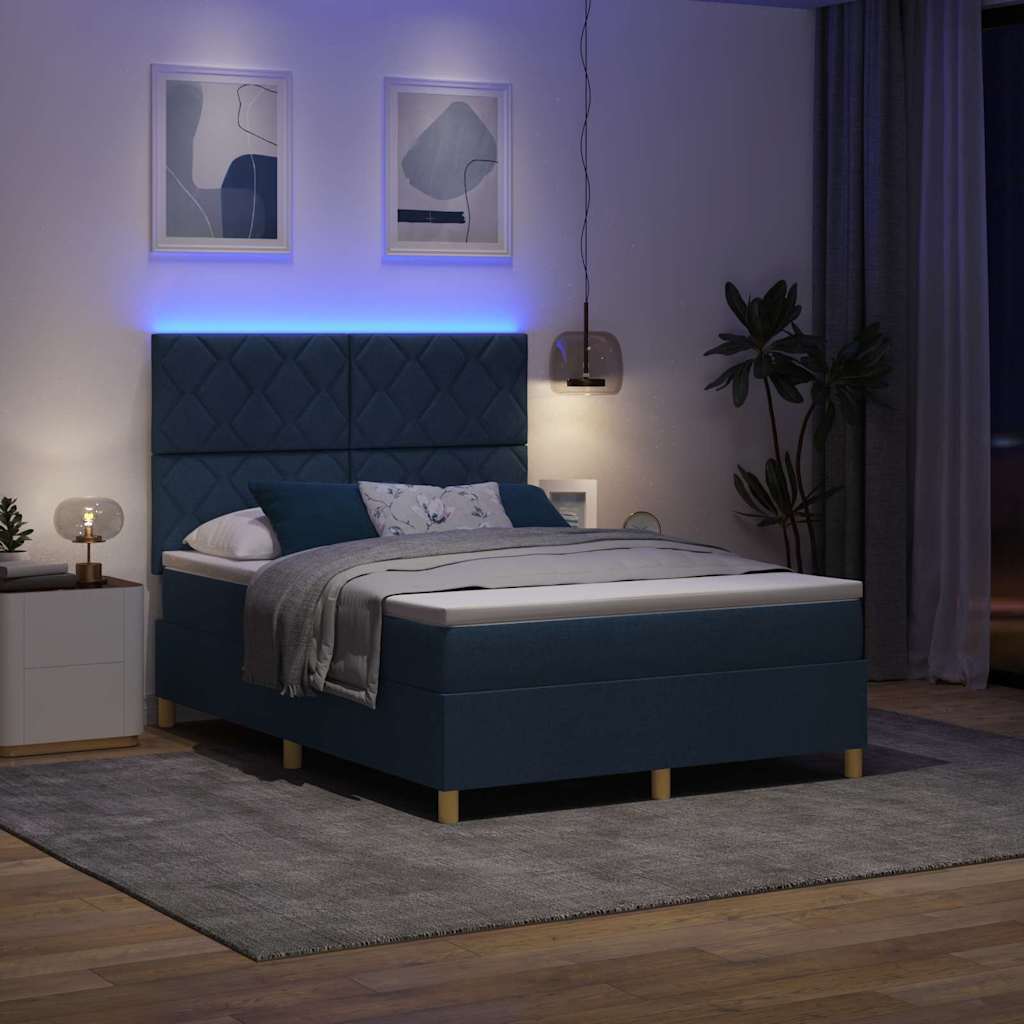 vidaXL LED Κρεβάτι με βάθρο με κεφαλάρι Μπλε 160 x 200 cm ύφασμα