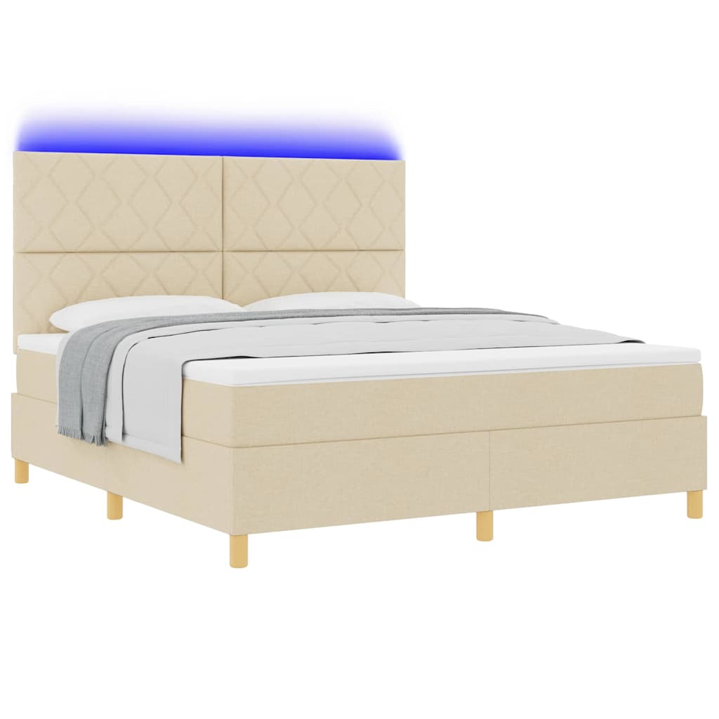 vidaXL LED Κρεβάτι με βάθρο με κεφαλάρι Κρεμ 180 x 200 cm ύφασμα