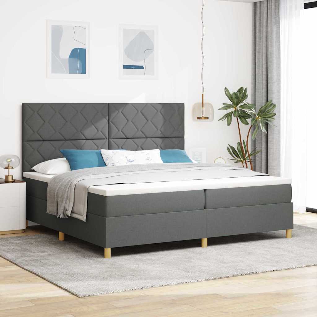 vidaXL LED Κρεβάτι με βάθρο Σκούρο Γκρι 200 x 200 cm ύφασμα