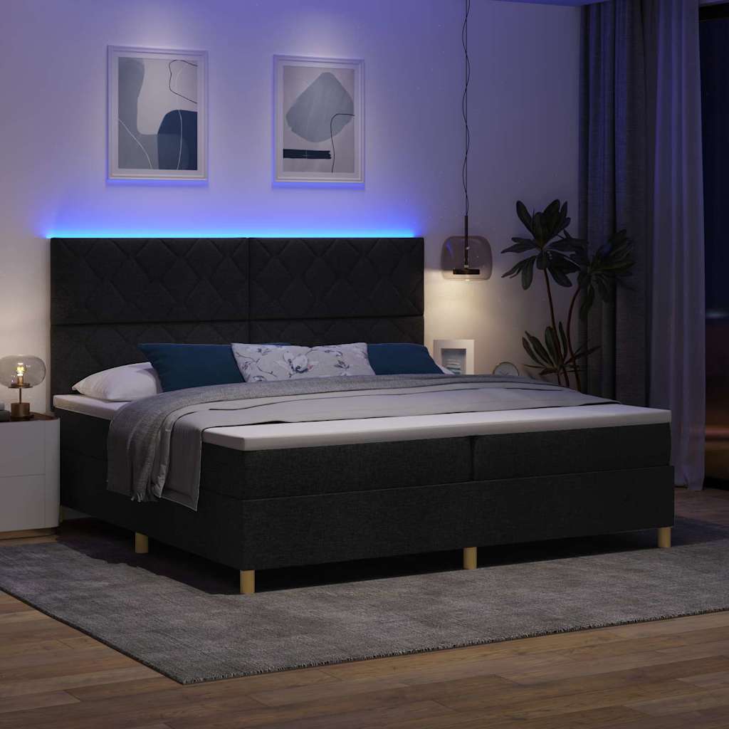 vidaXL LED Κρεβάτι με βάθρο με κεφαλάρι Μαύρο 200 x 200 cm ύφασμα