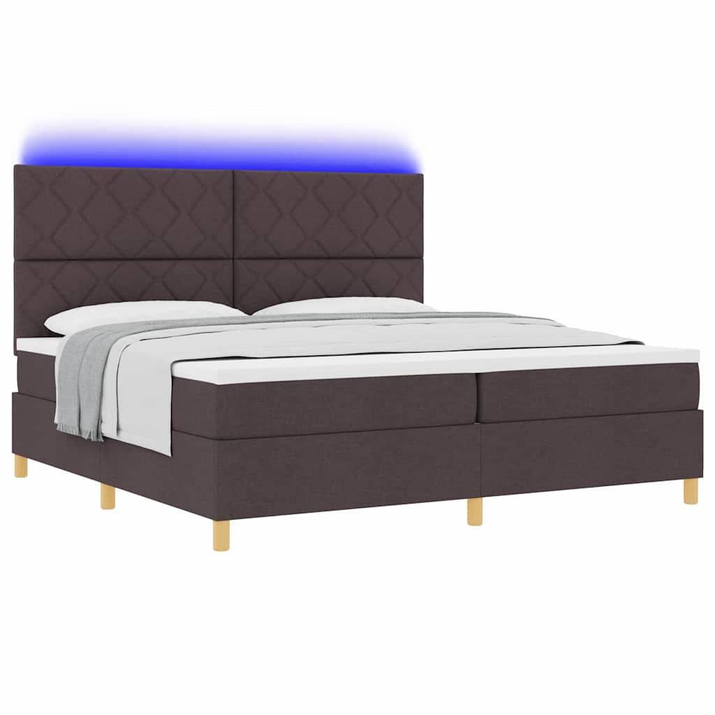 vidaXL LED Κρεβάτι με βάθρο Σκούρο Καφέ 200 x 200 cm ύφασμα