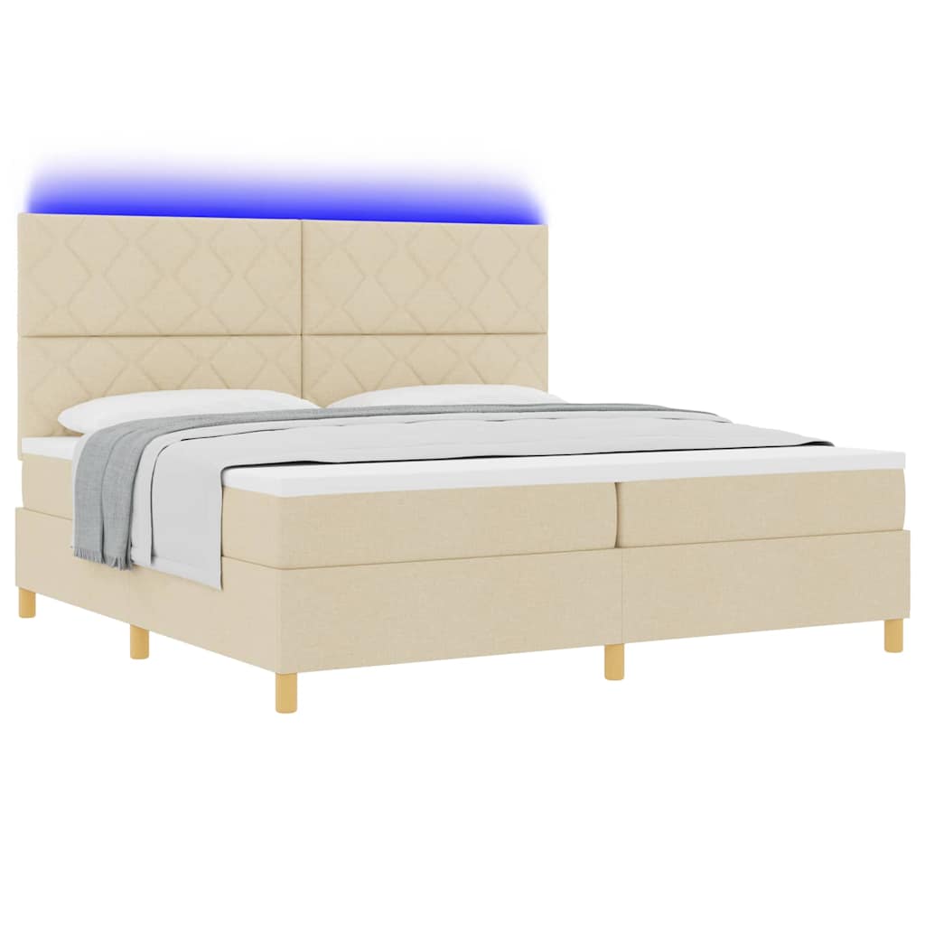 vidaXL LED Κρεβάτι με βάθρο με κεφαλάρι Κρεμ 200 x 200 cm ύφασμα