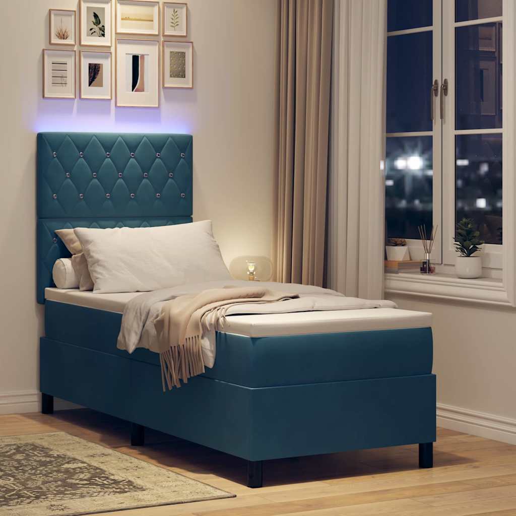 vidaXL LED Κρεβάτι με βάθρο με στρώμα Σκούρο Μπλε 80 x 200 cm Βελούδο
