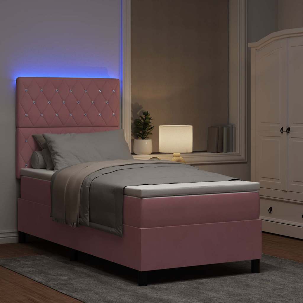 vidaXL LED Κρεβάτι με βάθρο με στρώμα Ροζ 90 x 190 cm Βελούδο