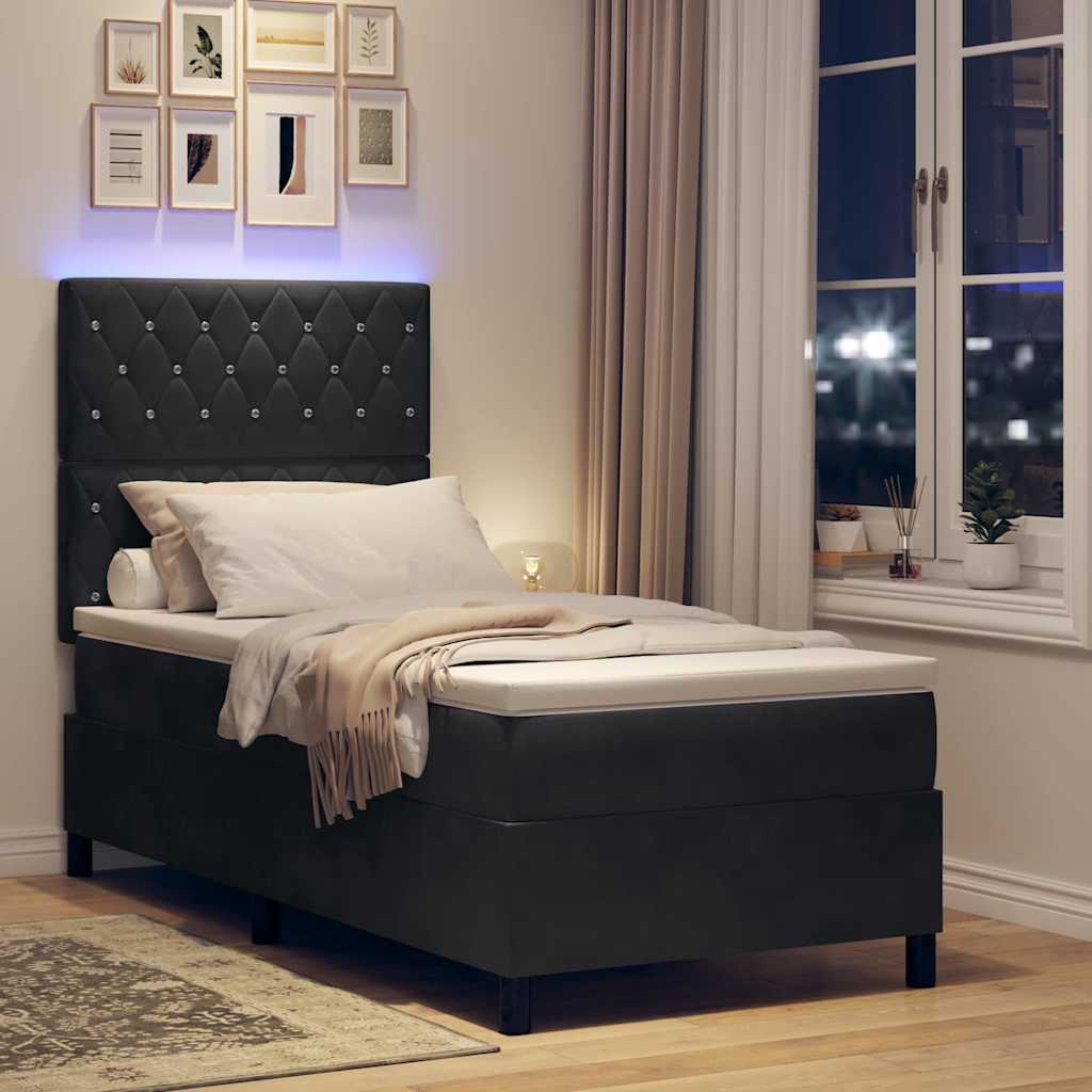 vidaXL LED Κρεβάτι με βάθρο με στρώμα Μαύρο 90 x 200 cm Βελούδο