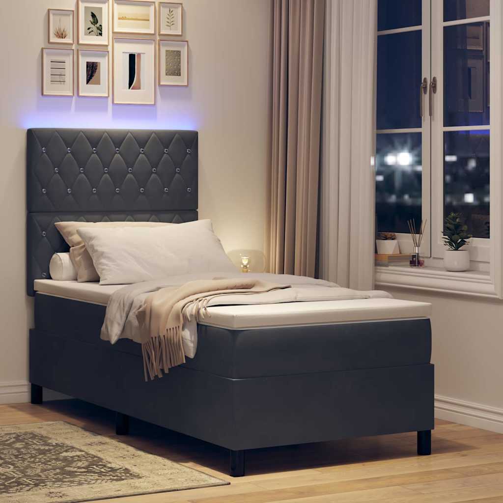 vidaXL LED Κρεβάτι με βάθρο με στρώμα Σκούρο Γκρι 100 x 200 cm Βελούδο