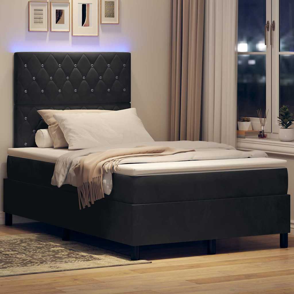 vidaXL LED Κρεβάτι με βάθρο με στρώμα Μαύρο 120 x 190 cm Βελούδο