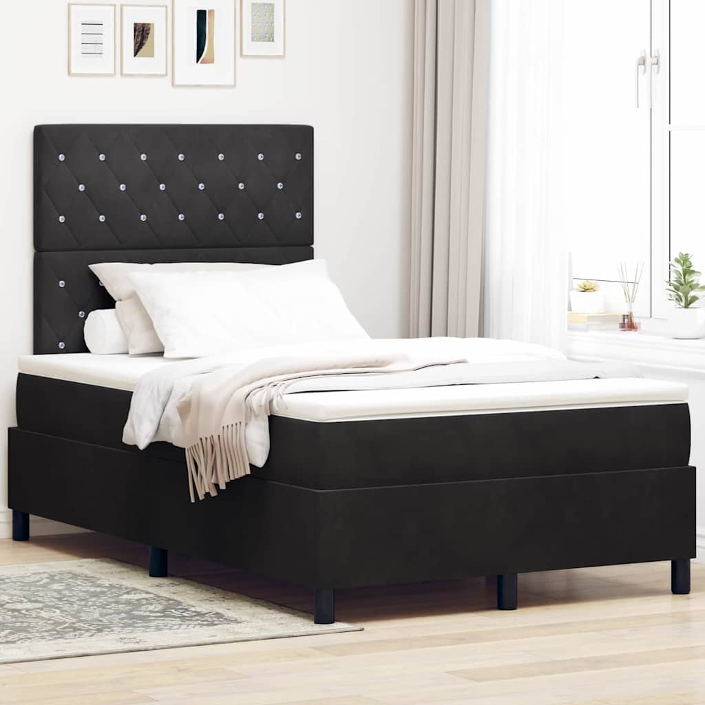 vidaXL LED Κρεβάτι με βάθρο με στρώμα Μαύρο 120 x 190 cm Βελούδο