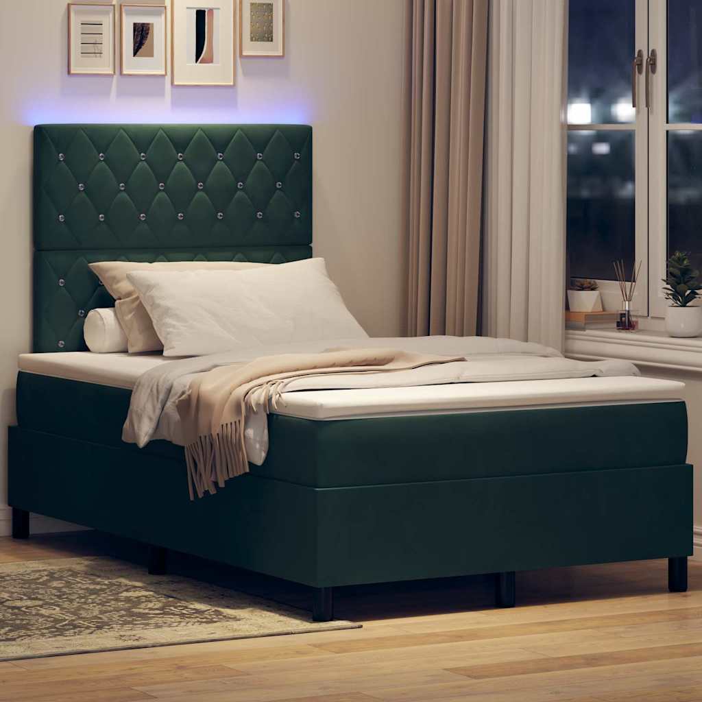 vidaXL LED Κρεβάτι με βάθρο Σκούρο Πράσινο 120 x 190 cm Βελούδο