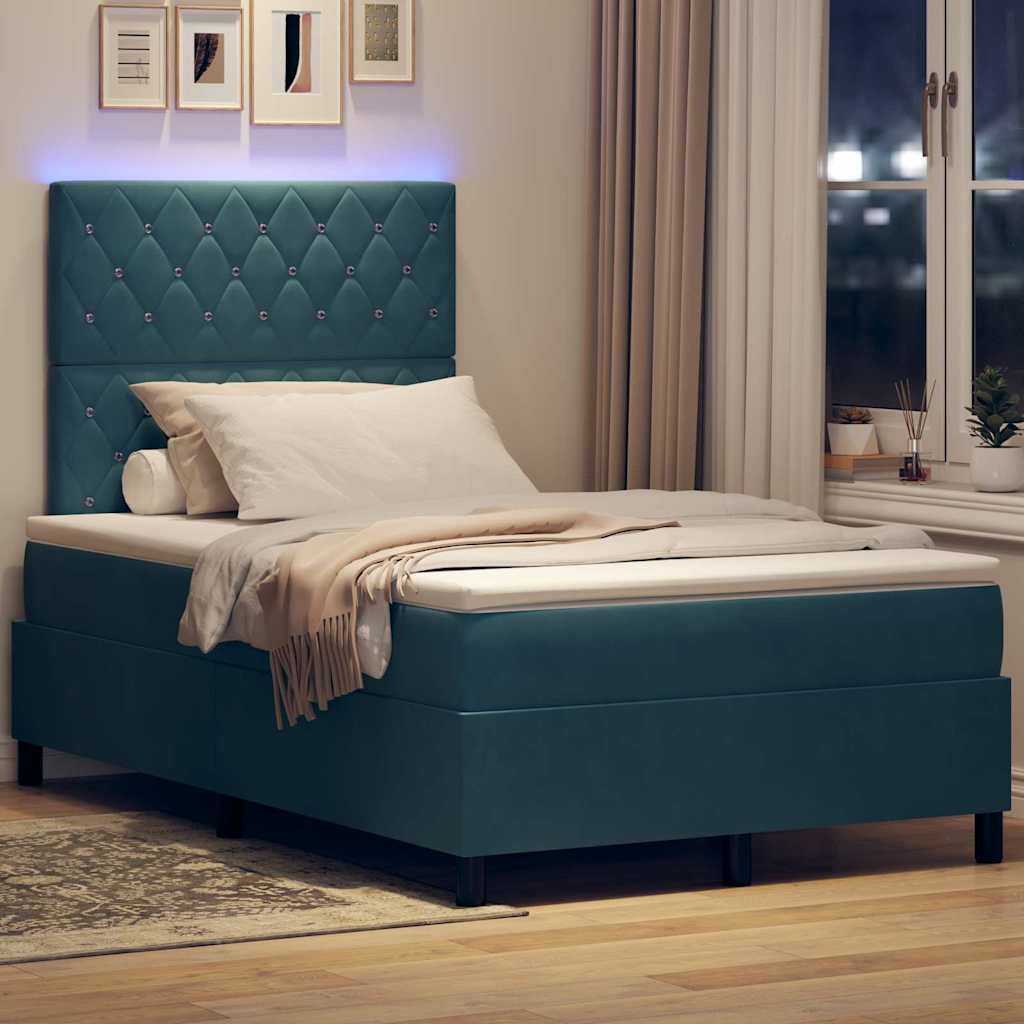vidaXL LED Κρεβάτι με βάθρο με στρώμα Σκούρο Μπλε 120 x 200 cm Βελούδο