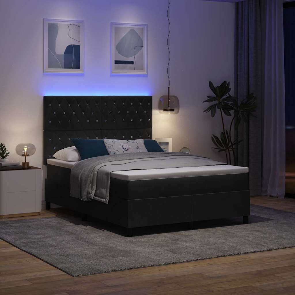vidaXL LED Κρεβάτι με βάθρο με στρώμα Μαύρο 140 x 190 cm Βελούδο