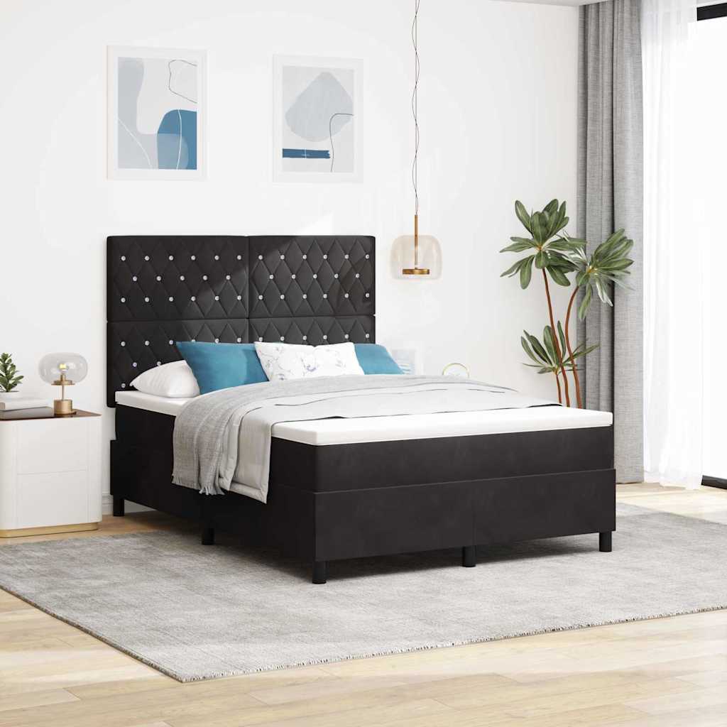 vidaXL LED Κρεβάτι με βάθρο με στρώμα Μαύρο 140 x 190 cm Βελούδο