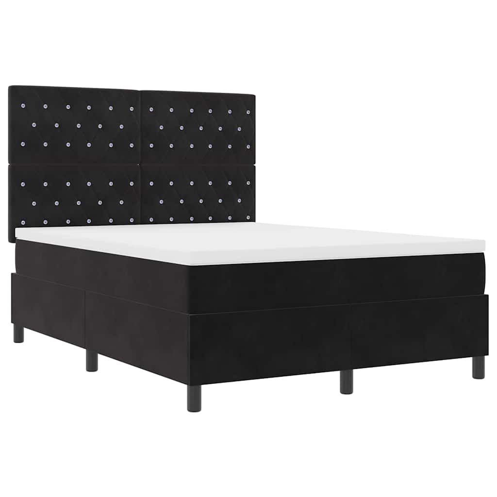 vidaXL LED Κρεβάτι με βάθρο με στρώμα Μαύρο 140 x 190 cm Βελούδο