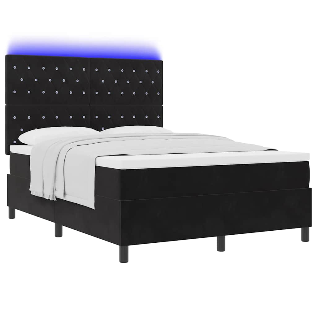vidaXL LED Κρεβάτι με βάθρο με στρώμα Μαύρο 140 x 190 cm Βελούδο