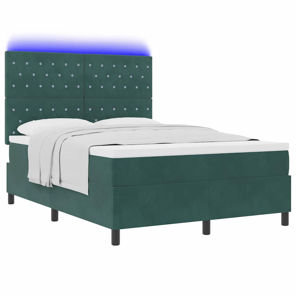 vidaXL LED Κρεβάτι με βάθρο Σκούρο Πράσινο 140 x 190 cm Βελούδο