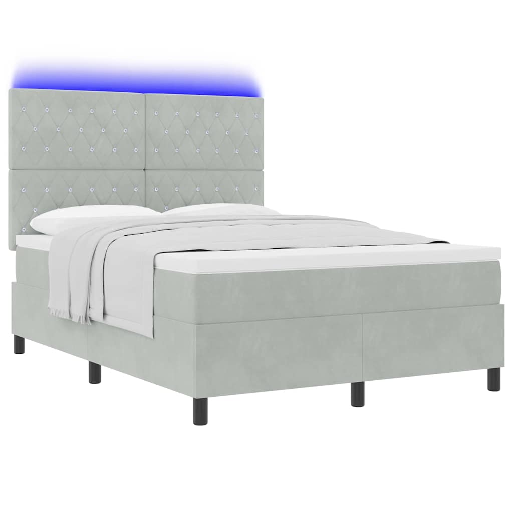 vidaXL LED Κρεβάτι με βάθρο Ανοιχτό γκρι 140 x 200 cm Βελούδο