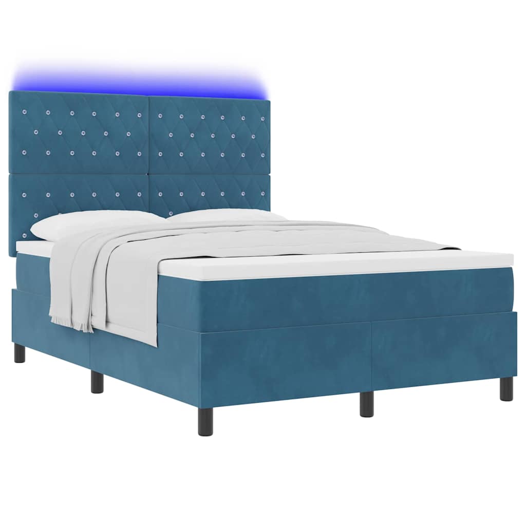 vidaXL LED Κρεβάτι με βάθρο με στρώμα Σκούρο Μπλε 140 x 200 cm Βελούδο