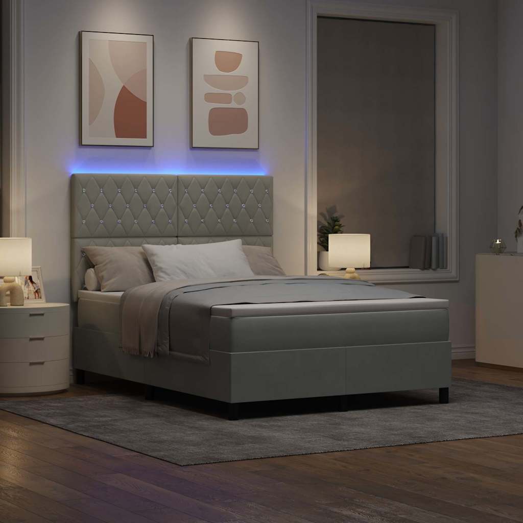 vidaXL LED Κρεβάτι με βάθρο Ανοιχτό γκρι 160 x 200 cm Βελούδο