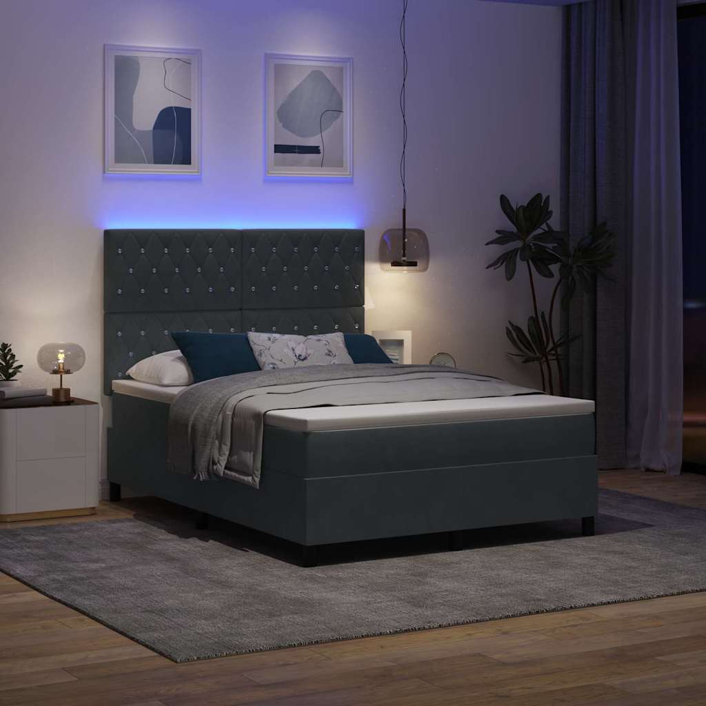 vidaXL LED Κρεβάτι με βάθρο με στρώμα Σκούρο Γκρι 160 x 200 cm Βελούδο