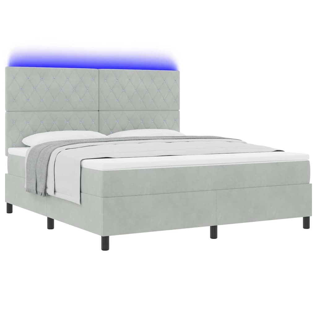 vidaXL LED Κρεβάτι με βάθρο Ανοιχτό γκρι 180 x 200 cm Βελούδο