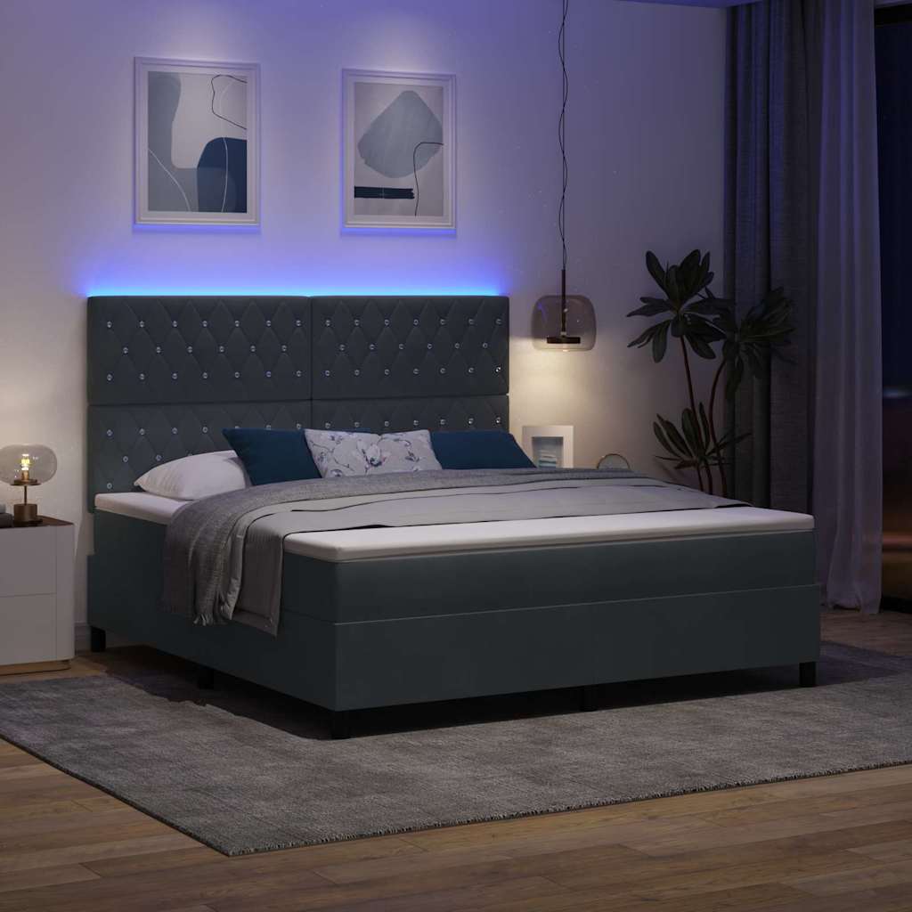 vidaXL LED Κρεβάτι με βάθρο με στρώμα Σκούρο Γκρι 180 x 200 cm Βελούδο