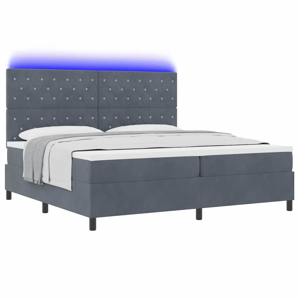 vidaXL LED Κρεβάτι με βάθρο με στρώμα Σκούρο Γκρι 200 x 200 cm Βελούδο