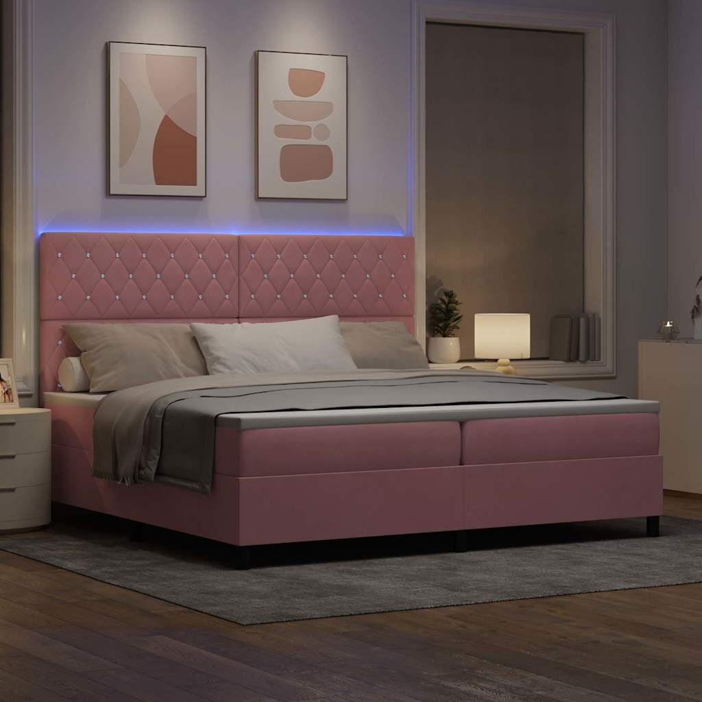 vidaXL LED Κρεβάτι με βάθρο με στρώμα Ροζ 200 x 200 cm Βελούδο